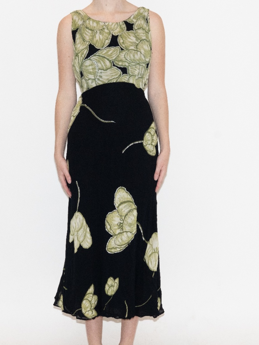 Vintage 90s flower print maxi dress green sparkly size large nostalgia rayon